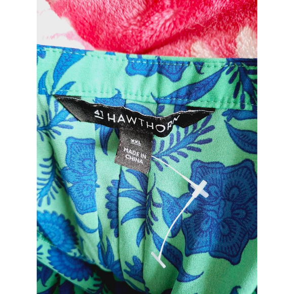 Hawthorn Green Blue Floral XXL sleeveless pintuck blouse - Picture 4 of 5